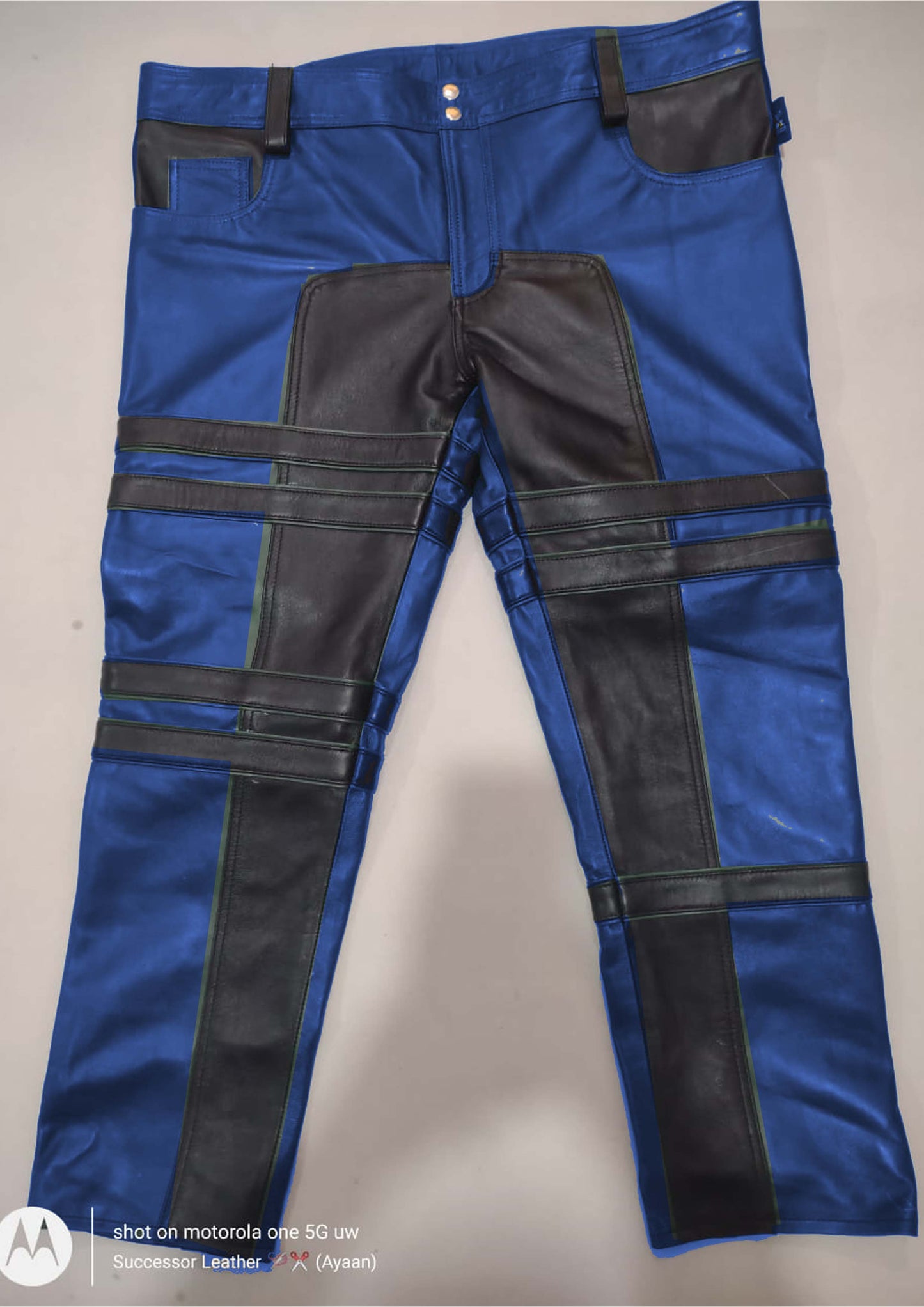 SHEEP LEATHER STRIPES PANT GREEN WITH BLACK CONTRAST