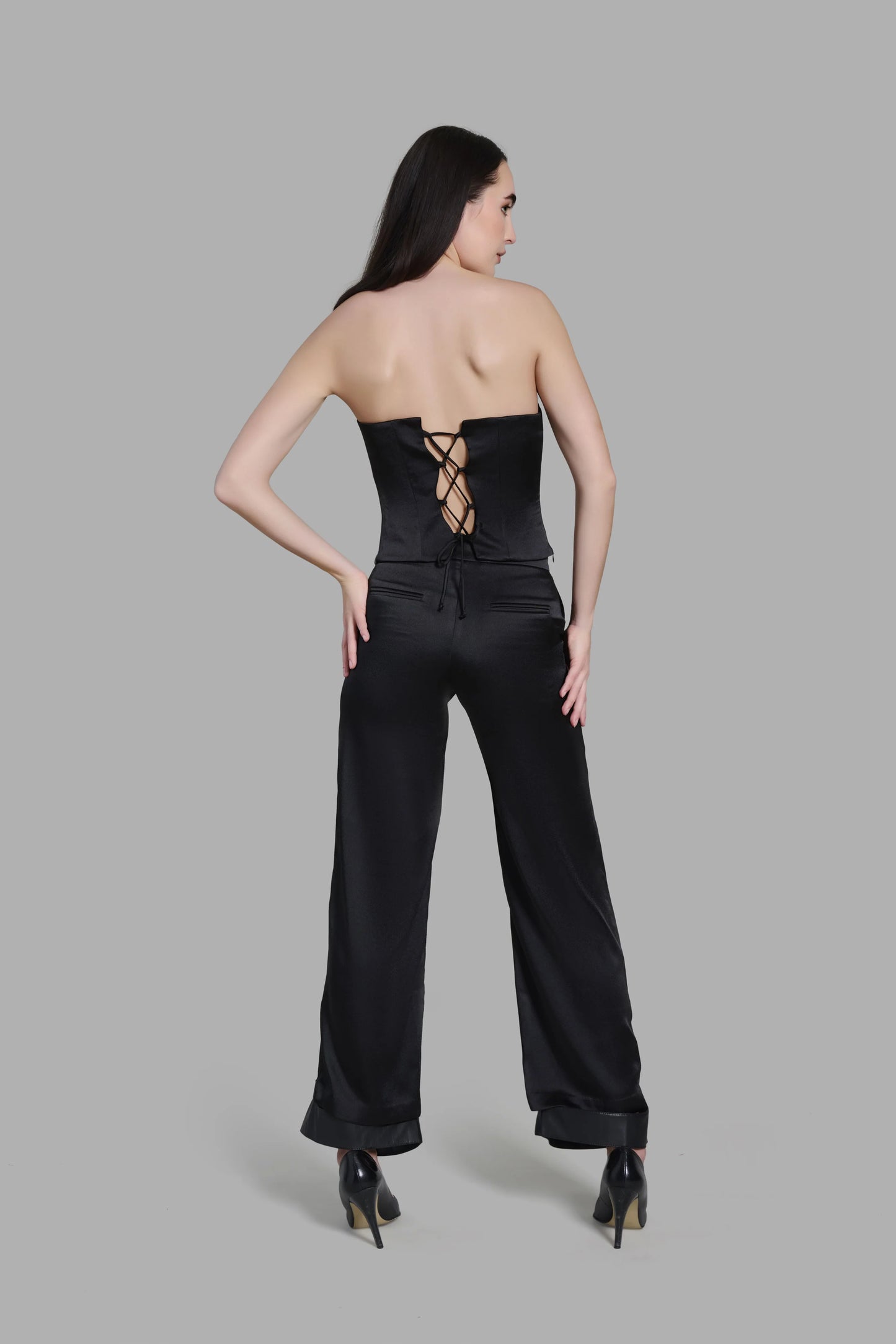Women Black Leather Corset with back Adjustable