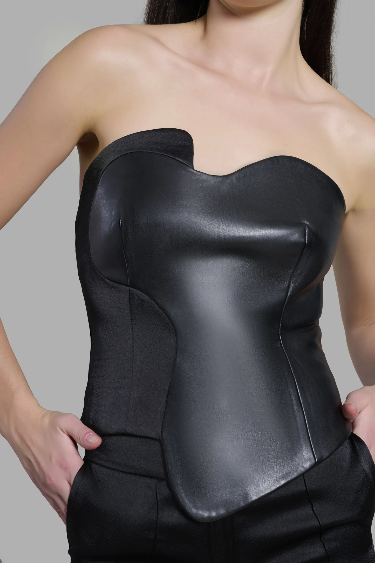 Women Black Leather Corset with back Adjustable