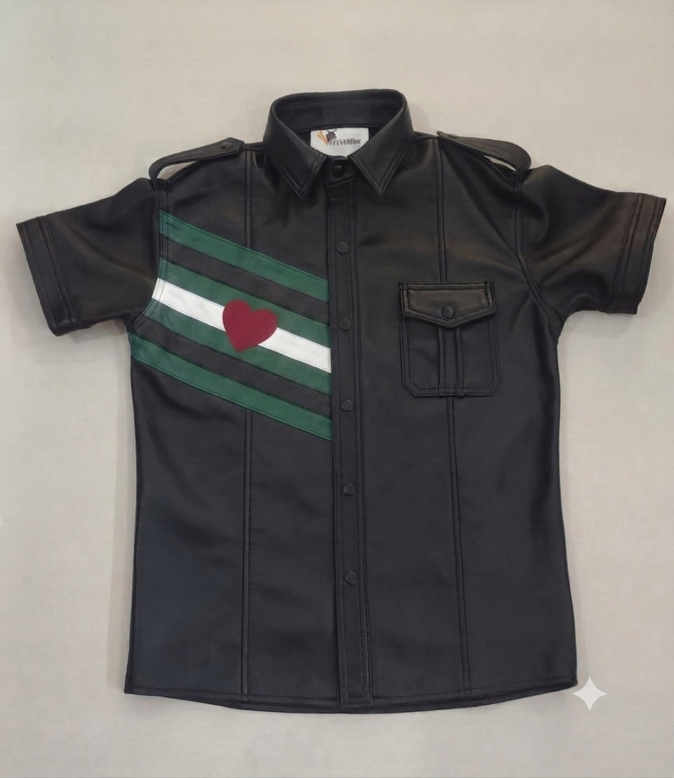 SUCCESSOR LEATHER BLACK SHIRT WITH BEAR PRIDE LOOK.