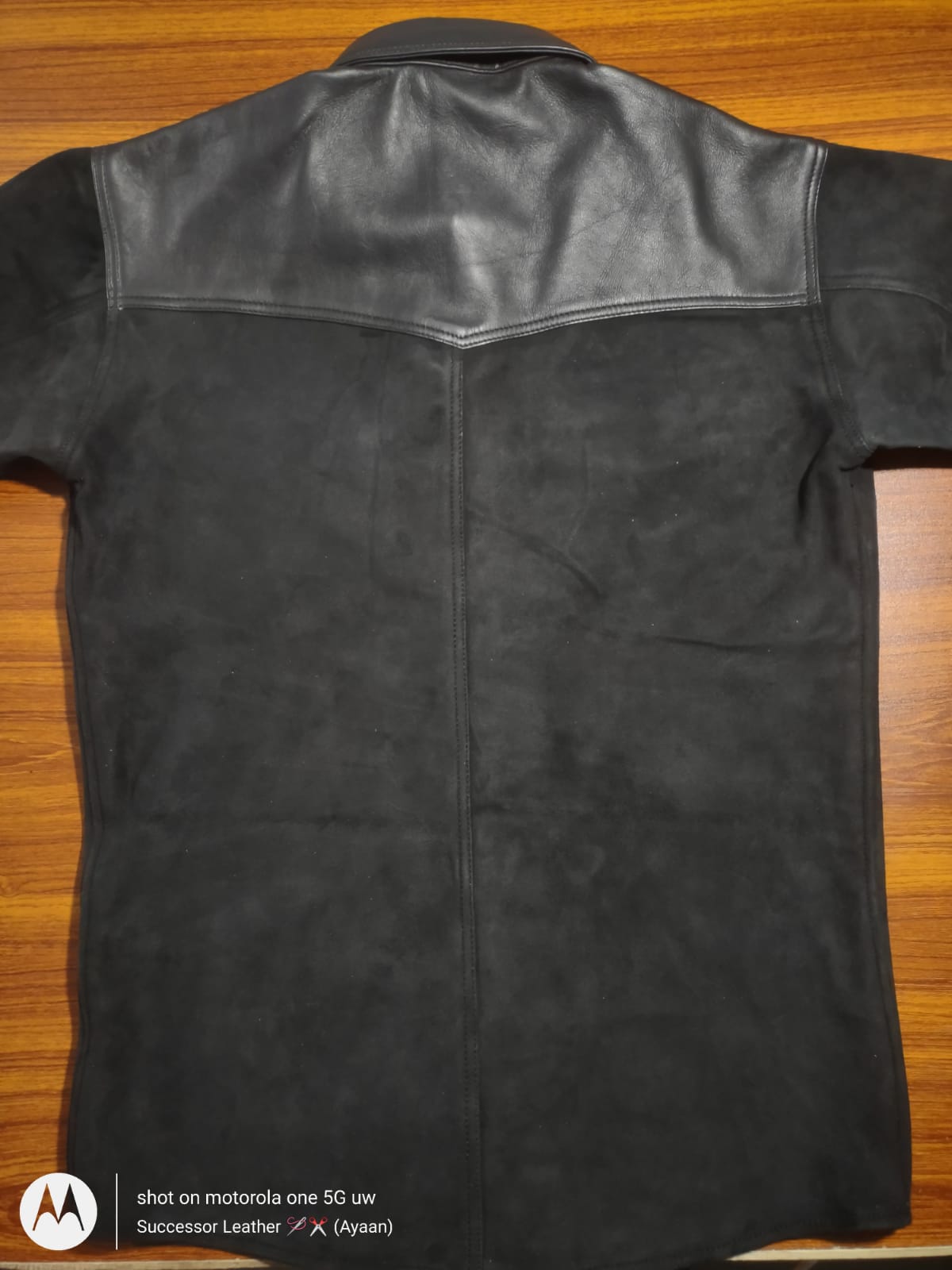 LEATHER SUEDE SHIRT WITH LAMB LEATHER CONTRAST.