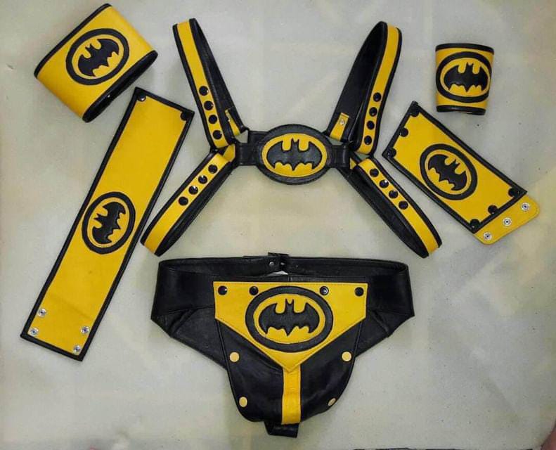 LEATHER SUPER MEN HARNESS AND JOCK SET