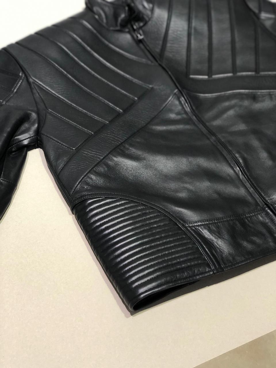 SUCESSOR LEATHER BLACK LAMB LEATHER MOTOR BIKER JACKET