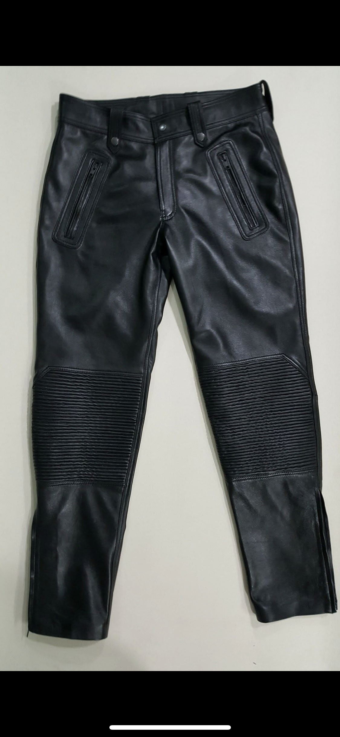 BLACK COW LEATHER PANT WITH LAKRA ELASTIC AND ZIPPER POCKETS