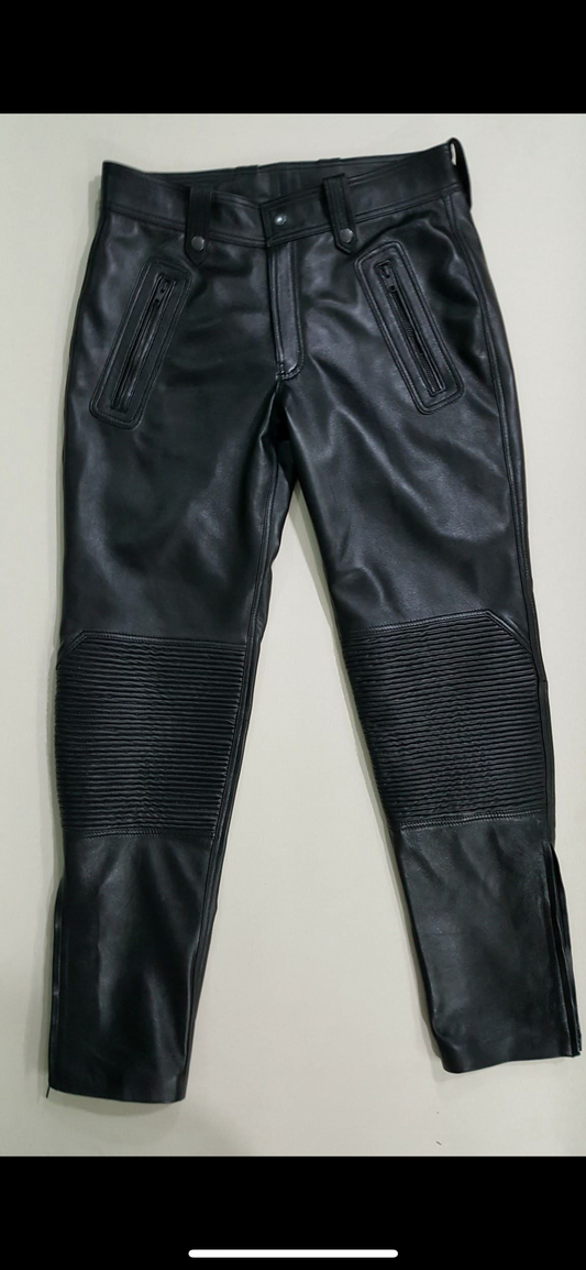 BLACK COW LEATHER PANT WITH LAKRA ELASTIC AND ZIPPER POCKETS