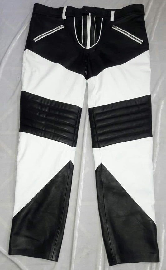 LEATHER QULITED STYLE PANT WITH WHITE CONTRAST