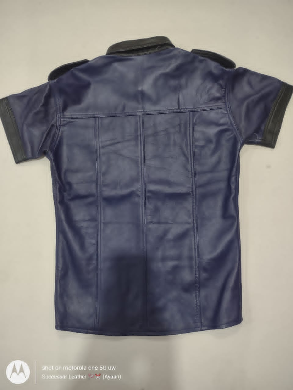 PURPLE LEATHER SHIRT WITH BLACK CONTRAST.