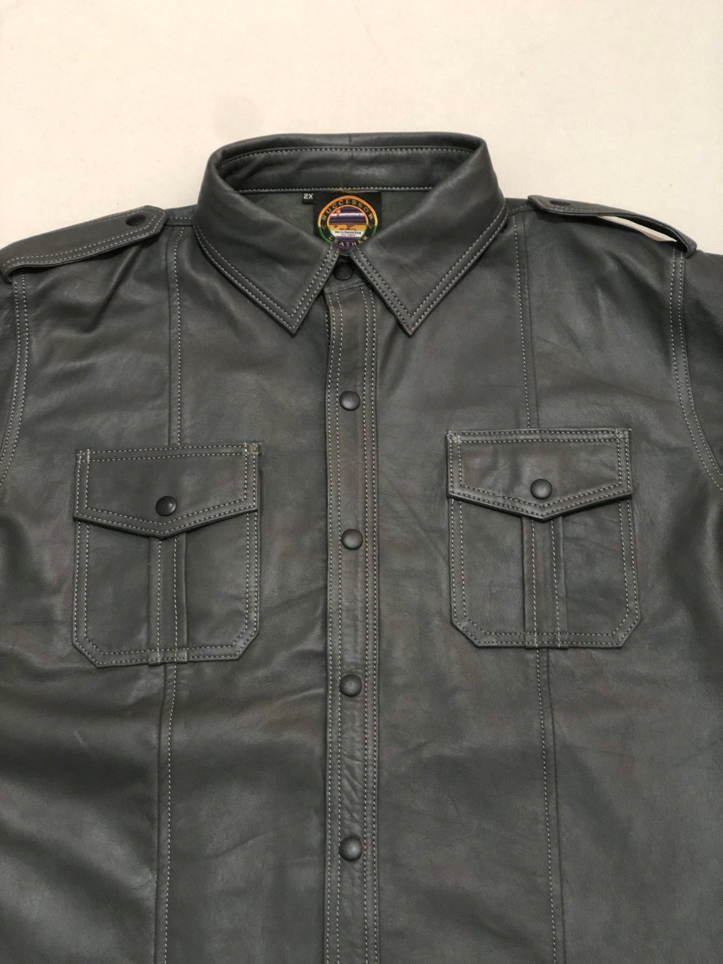 Gray Lamb Leather Police Shirt