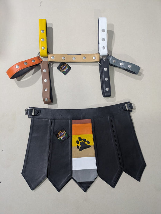 SUCCESSOR LEATHER HARNESS AND KILT WITH BEAR PRIDE FLAG