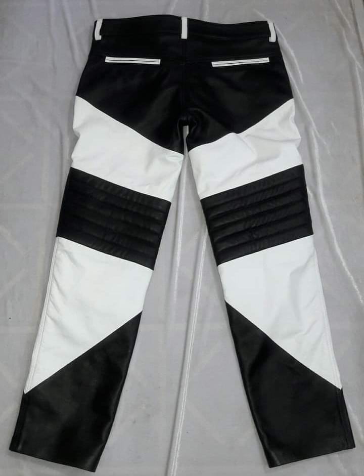 LEATHER QULITED STYLE PANT WITH WHITE CONTRAST