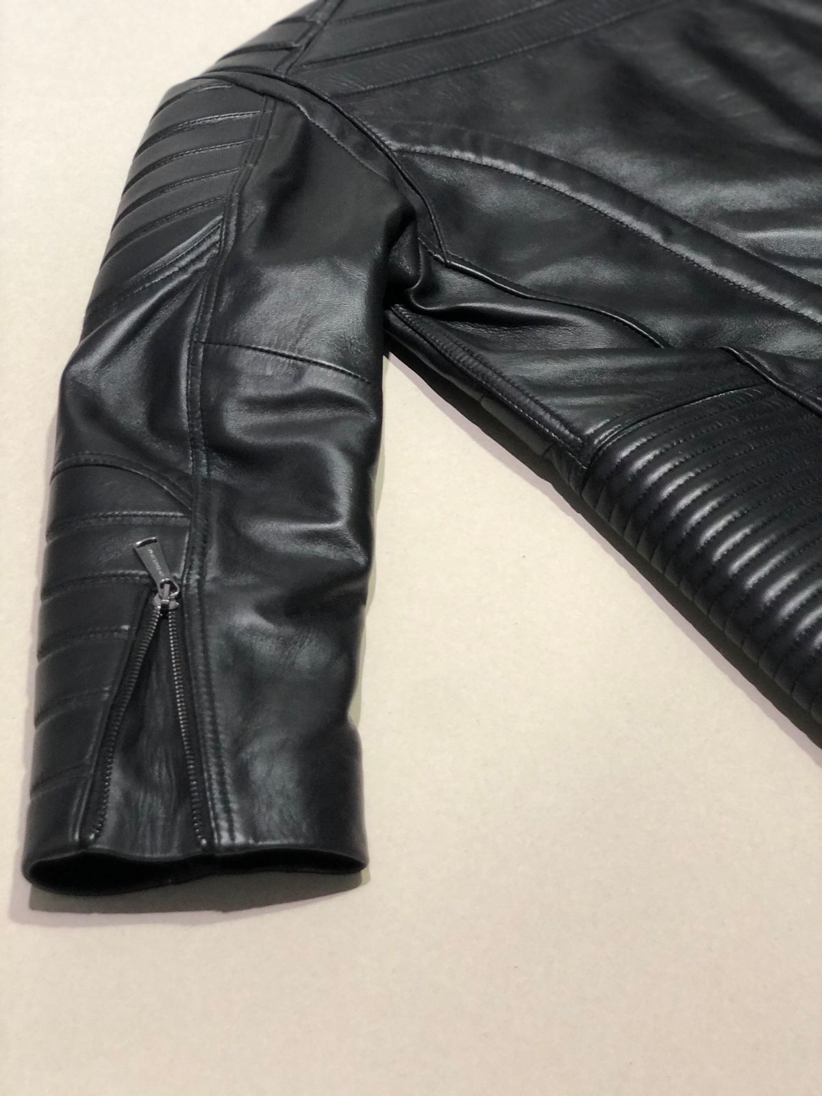 SUCESSOR LEATHER BLACK LAMB LEATHER MOTOR BIKER JACKET