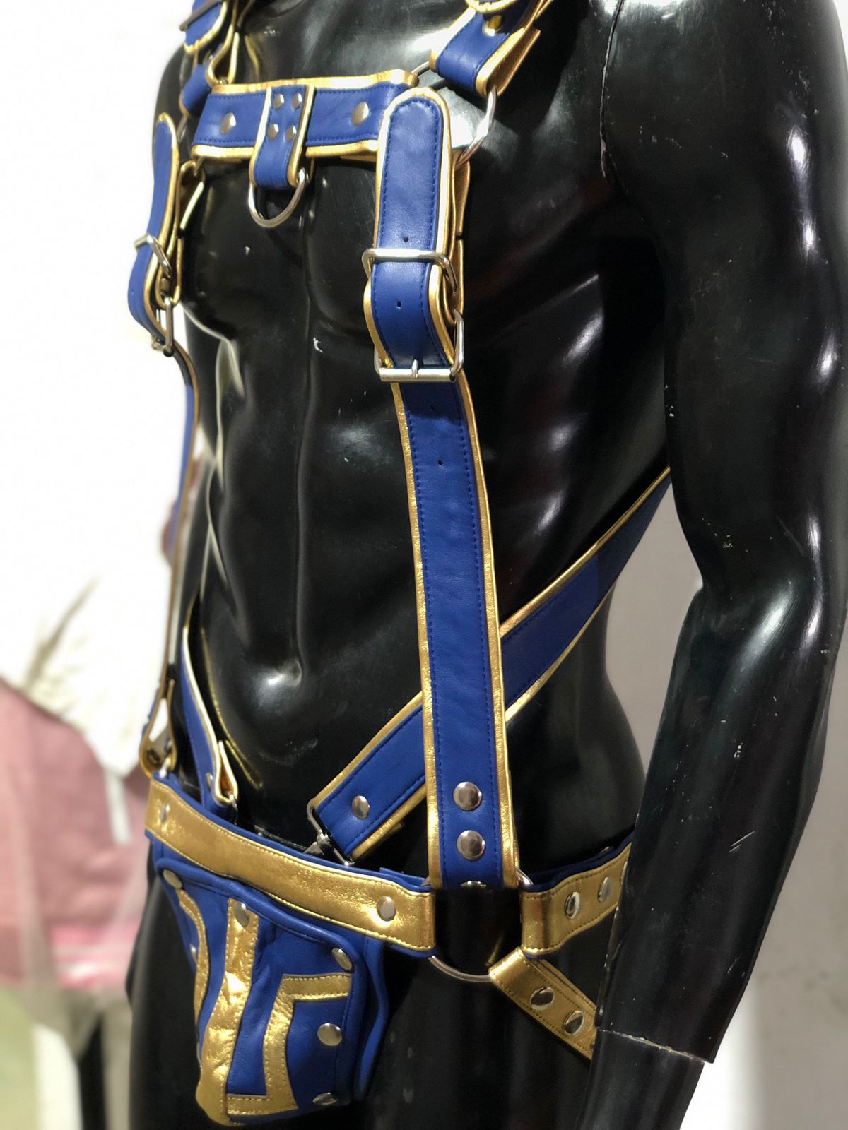 FULL BODY HARNESS BLUE AND GOLDEN TRIMS