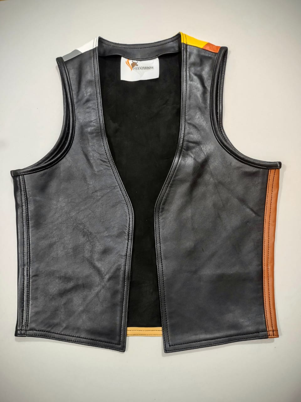 LEATHER BAR VEST WITH BEAR FLAG