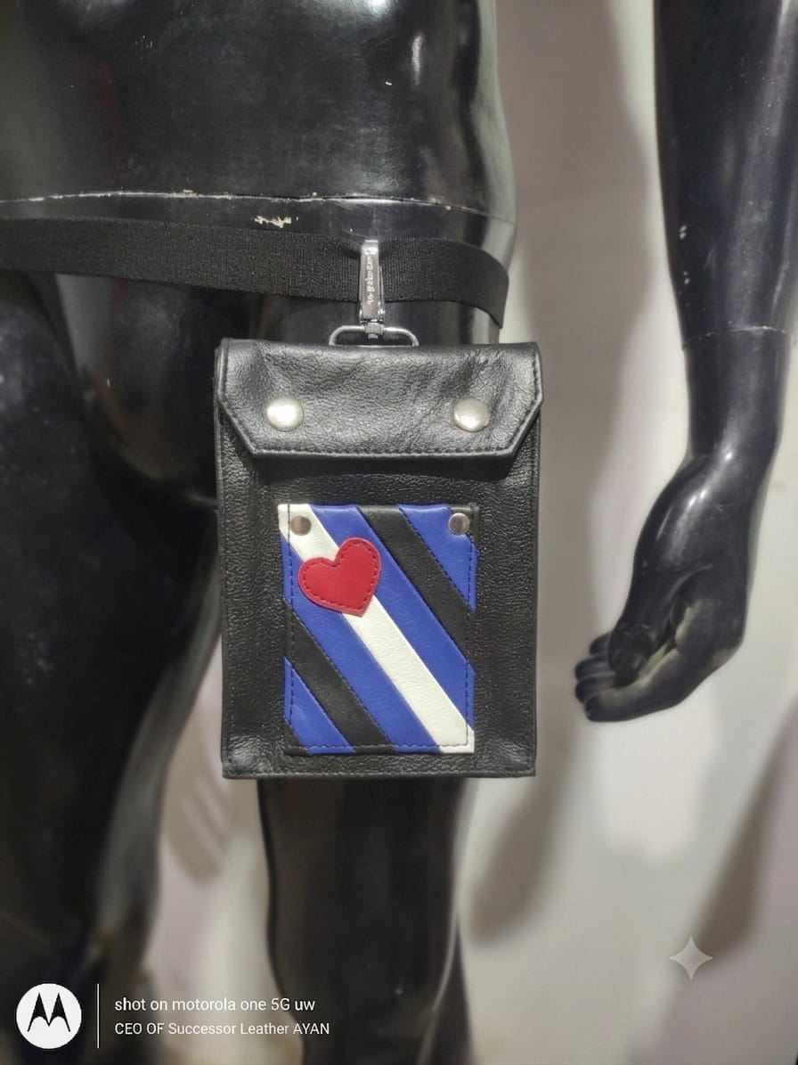 SUCCESSOR LEATHER BLACK COW THIGHS ADJUSTABLE BAG WITH PRIDE LOOK.