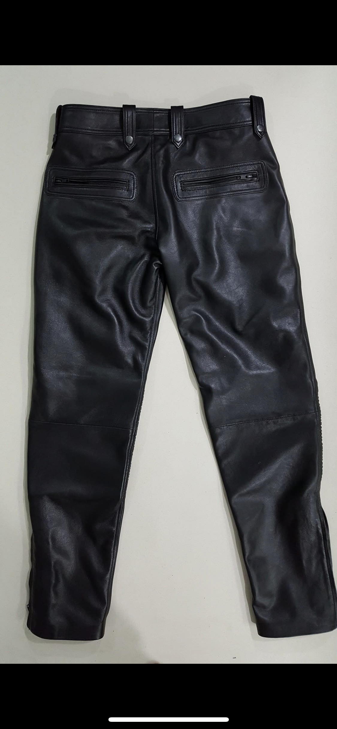 BLACK COW LEATHER PANT WITH LAKRA ELASTIC AND ZIPPER POCKETS