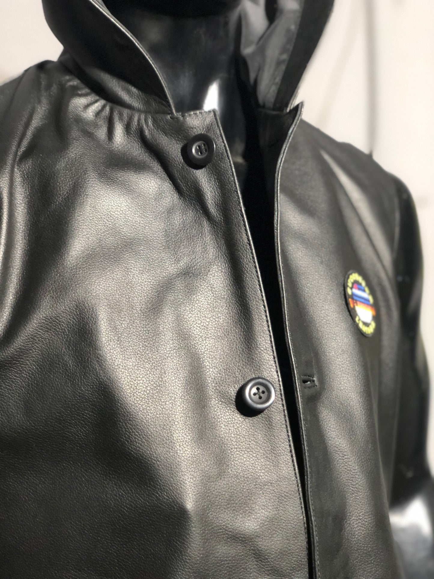 Successor Leather Black Cow Coat with hood.