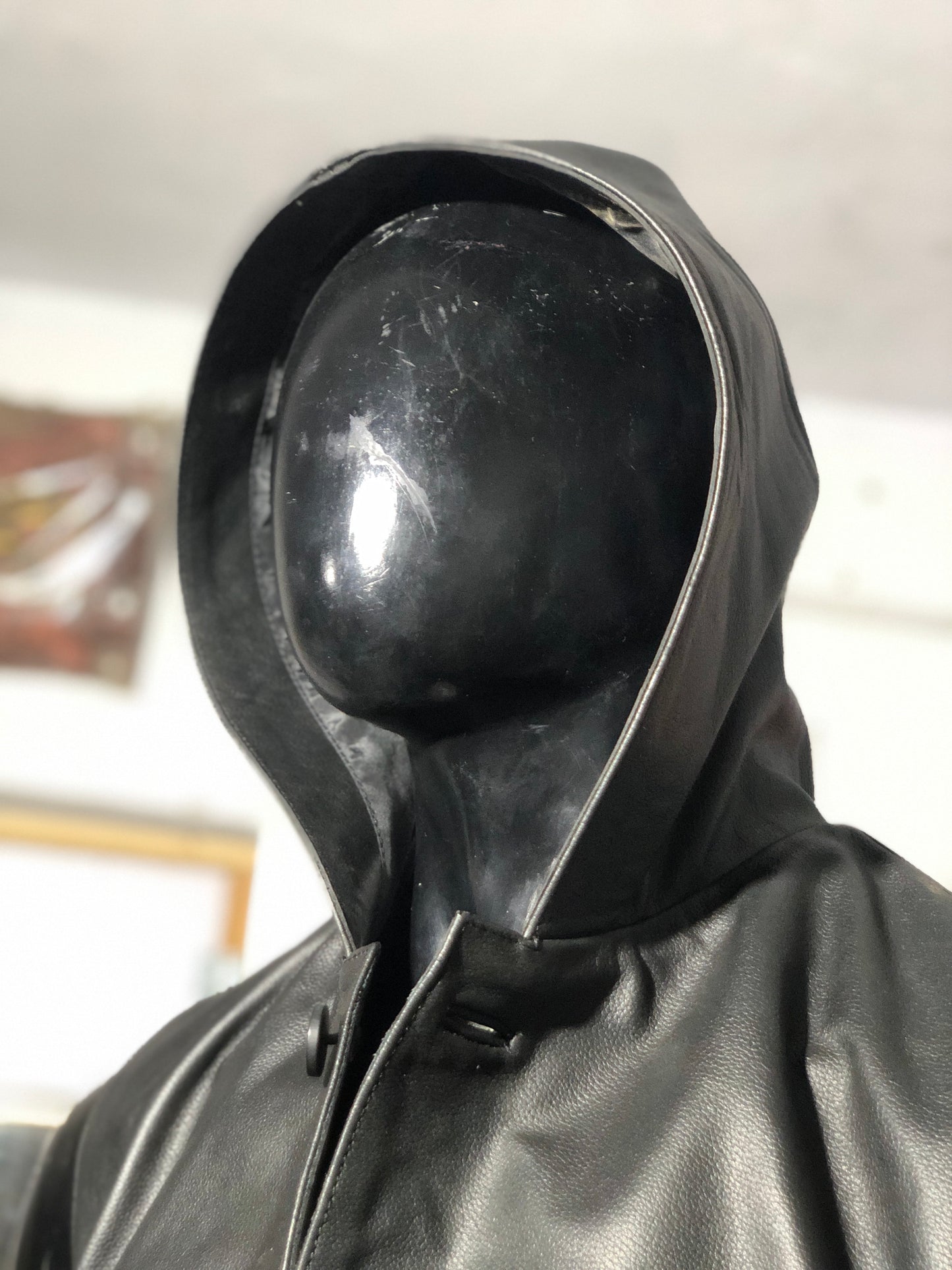 Successor Leather Black Cow Coat with hood.