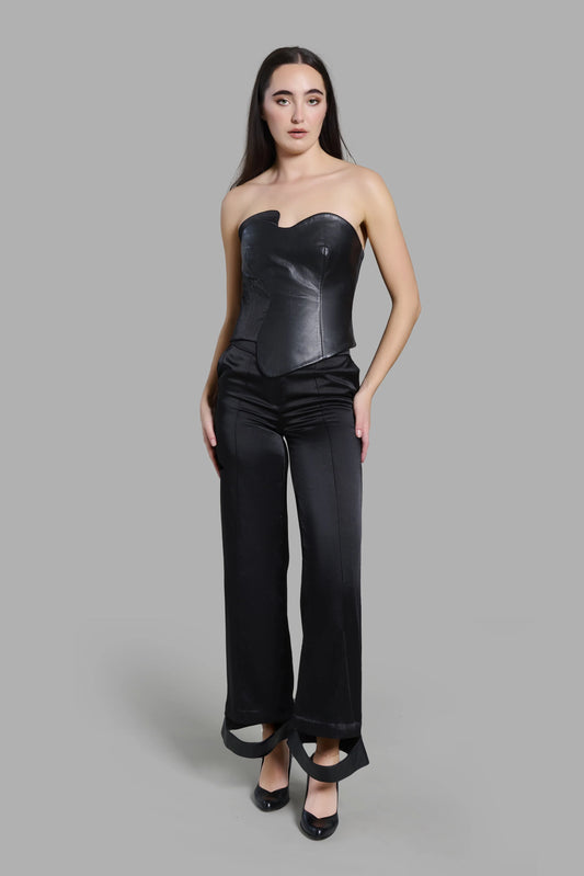 Women Black Leather Corset with back Adjustable