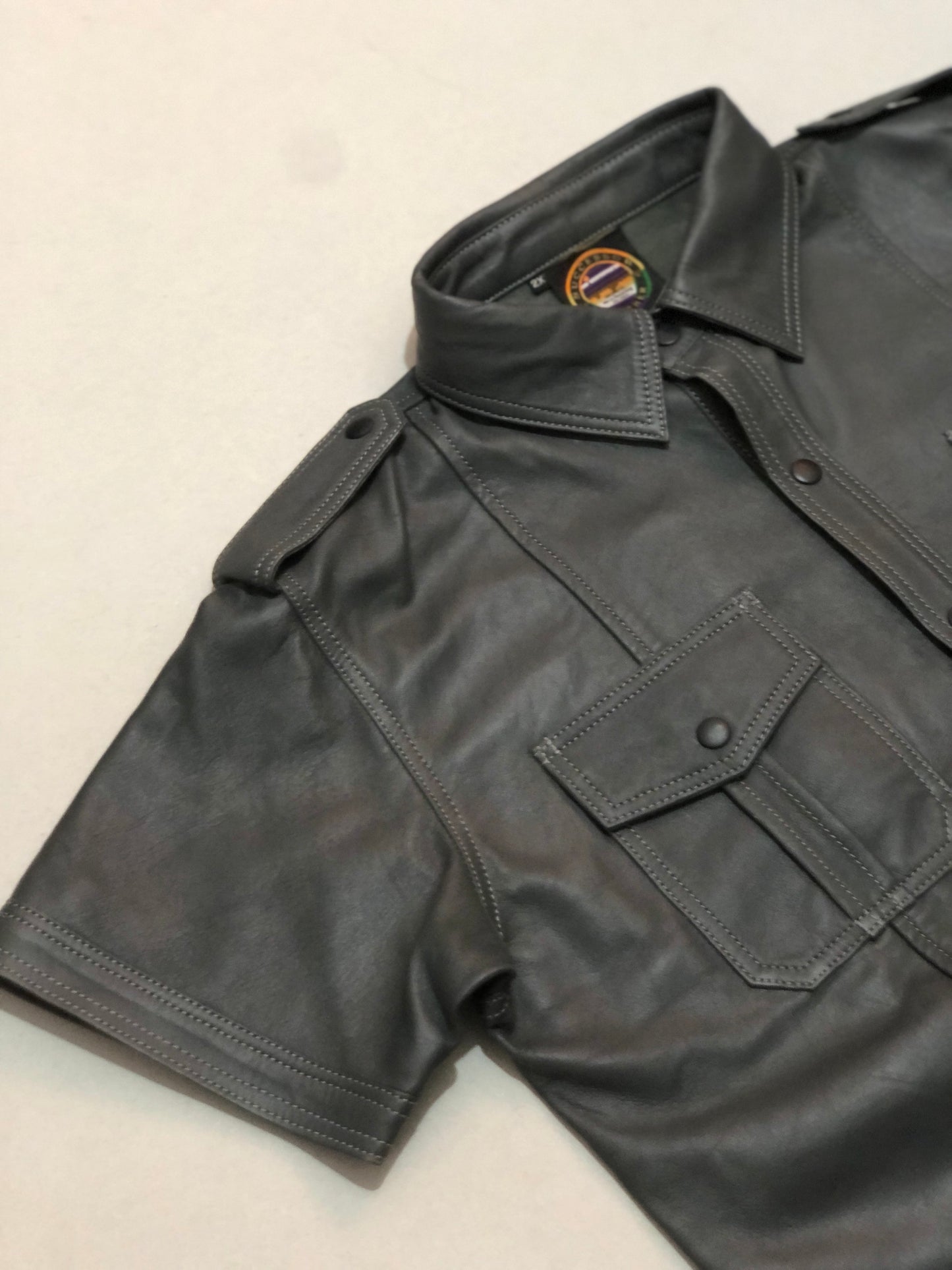 Gray Lamb Leather Police Shirt