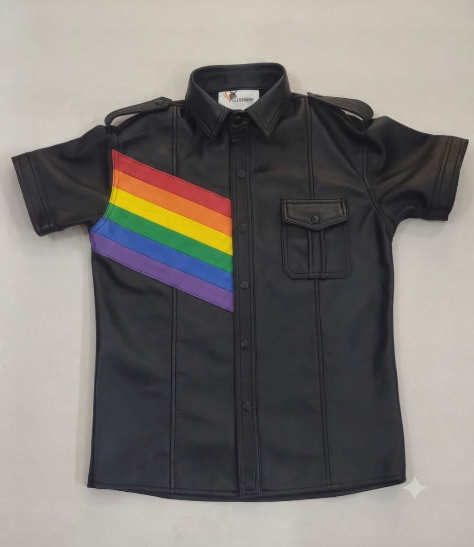 SUCCESSOR LEATHER BLACK SHIRT WITH BEAR PRIDE LOOK.