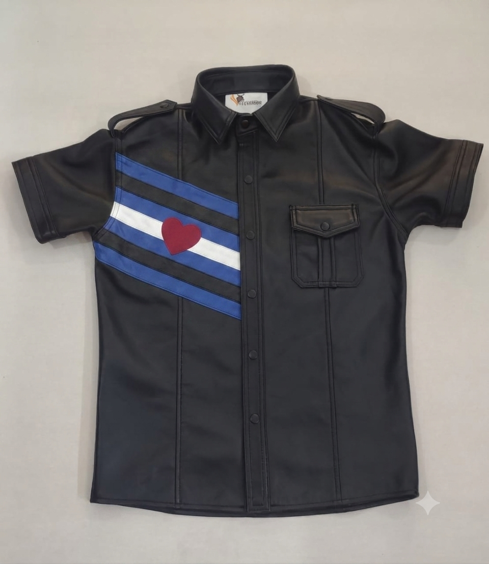 SUCCESSOR LEATHER BLACK SHIRT WITH BEAR PRIDE LOOK.