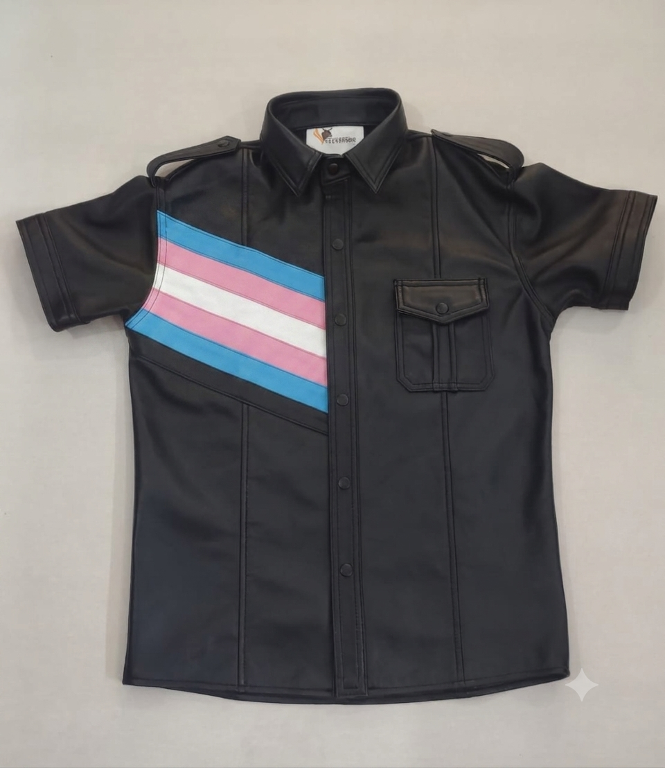 SUCCESSOR LEATHER BLACK SHIRT WITH BEAR PRIDE LOOK.