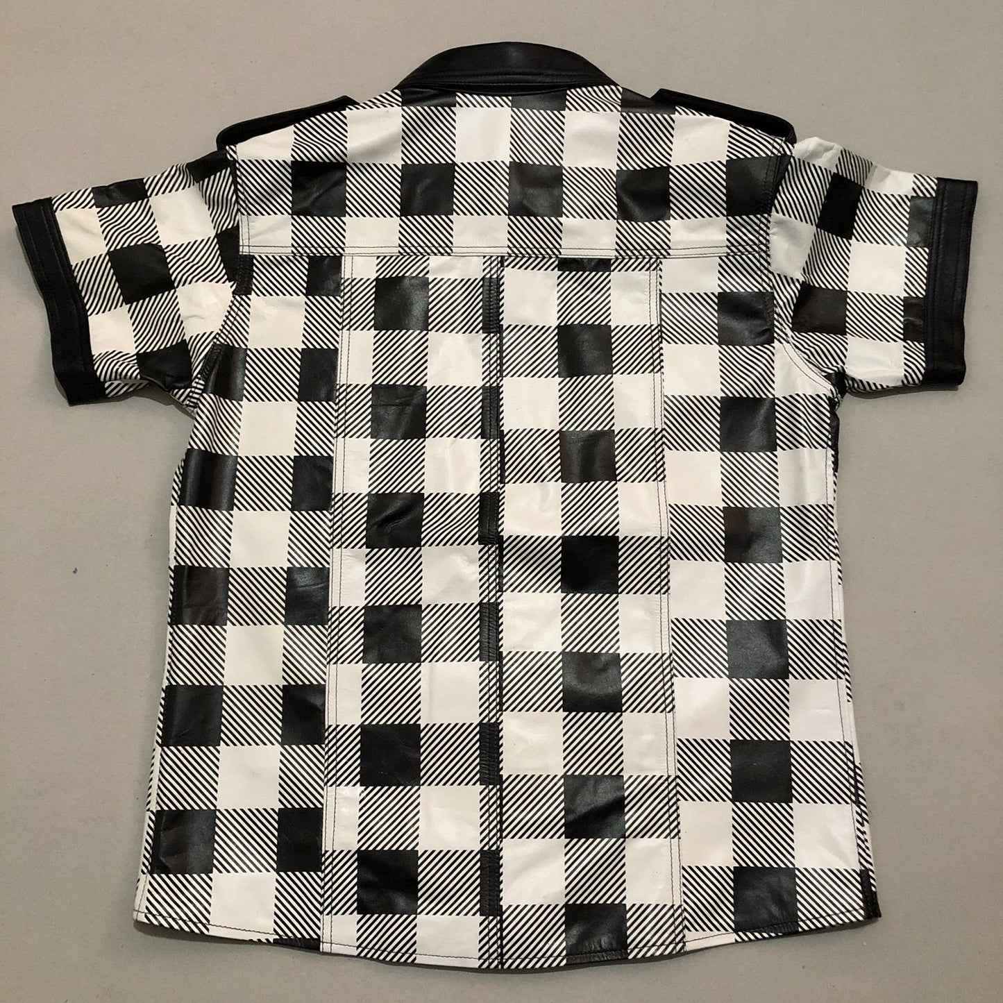 White Fannel Cow Leather shirt With Black Contrast