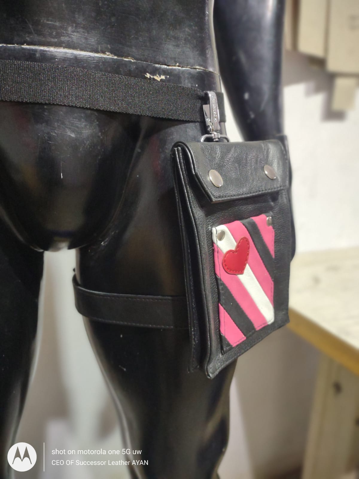 SUCCESSOR LEATHER BLACK COW THIGHS ADJUSTABLE BAG WITH PRIDE LOOK.