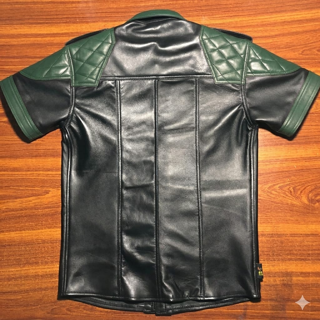 SUCCESSOR LEATHER BLACK LAMB LEATHER WITH HUNTER GREEN QULITING.