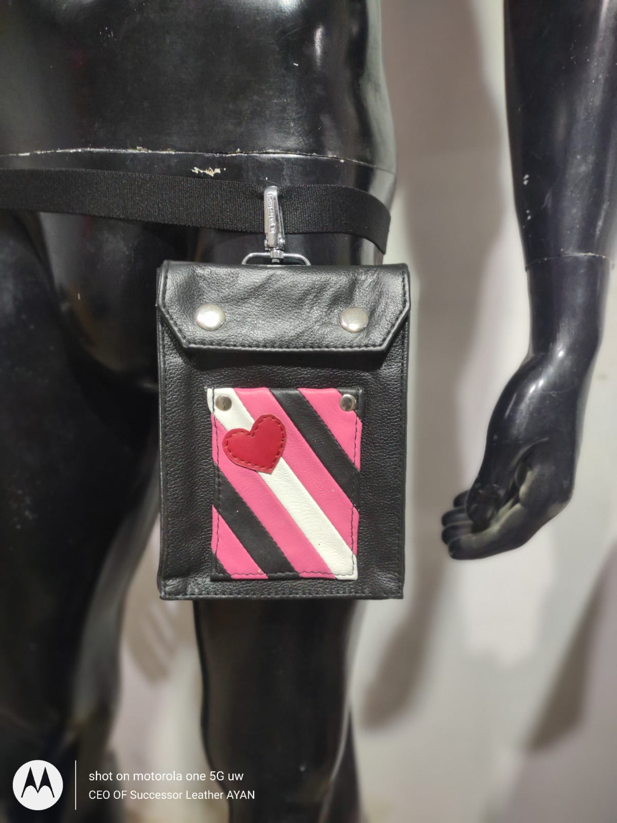 SUCCESSOR LEATHER BLACK COW THIGHS ADJUSTABLE BAG WITH PRIDE LOOK.