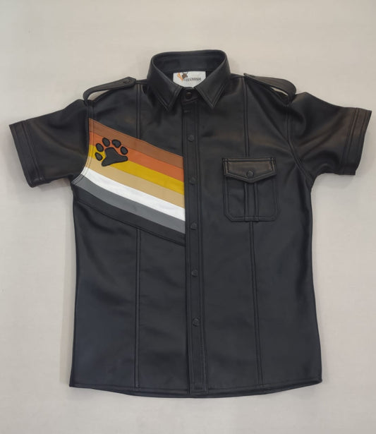 SUCCESSOR LEATHER BLACK SHIRT WITH BEAR PRIDE LOOK.