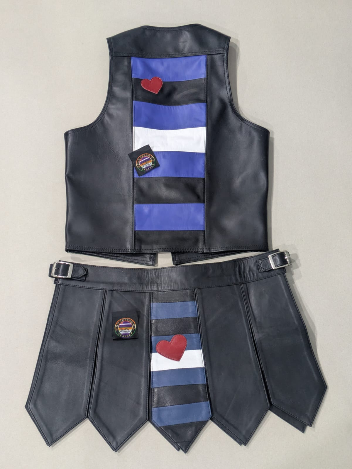 SUCCESSOR LEATHER VEST AND KILT COMBO WITH LEATHER PRIDE FLAG