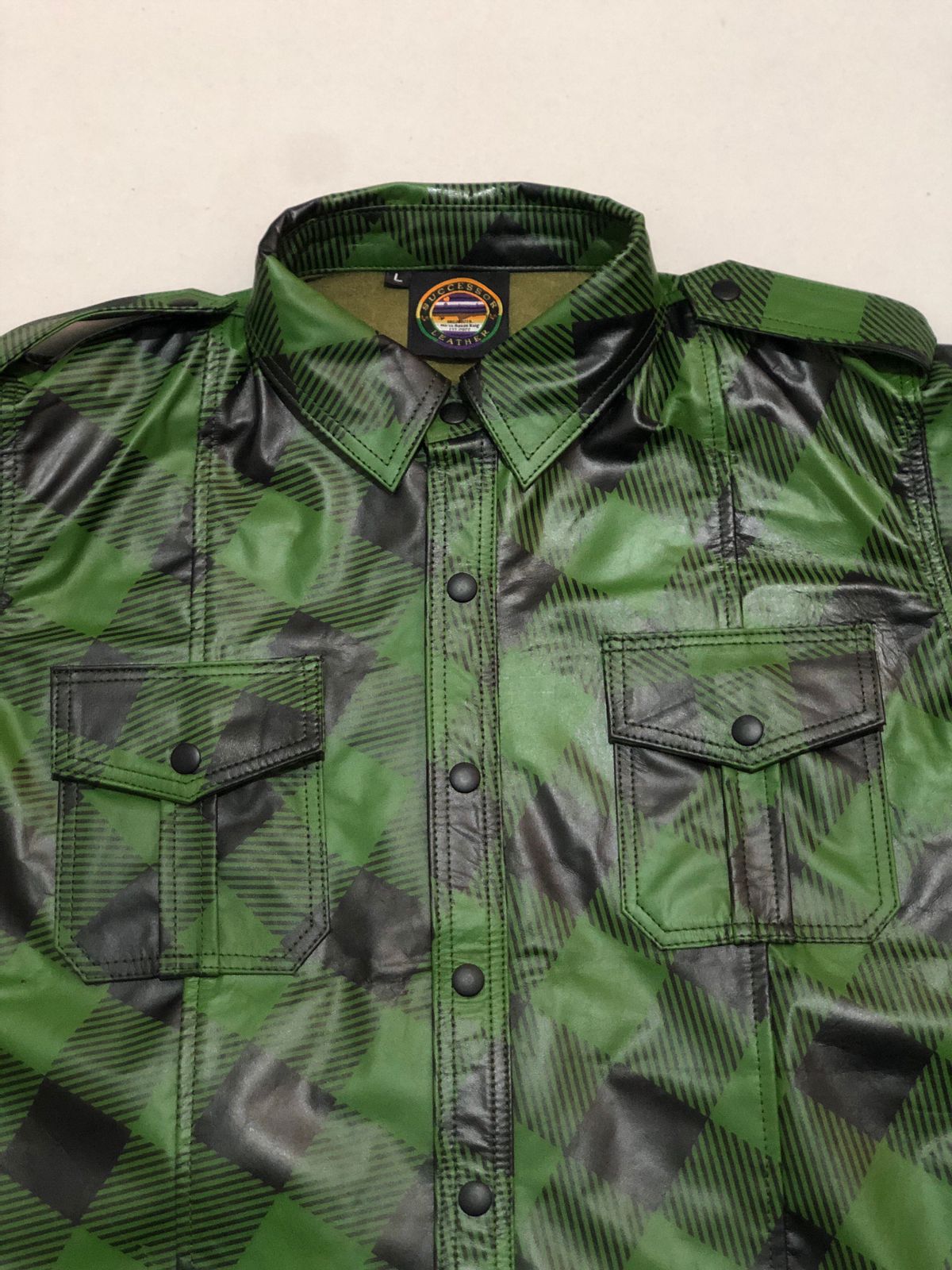 Green Fannel Cow Leather Shirt