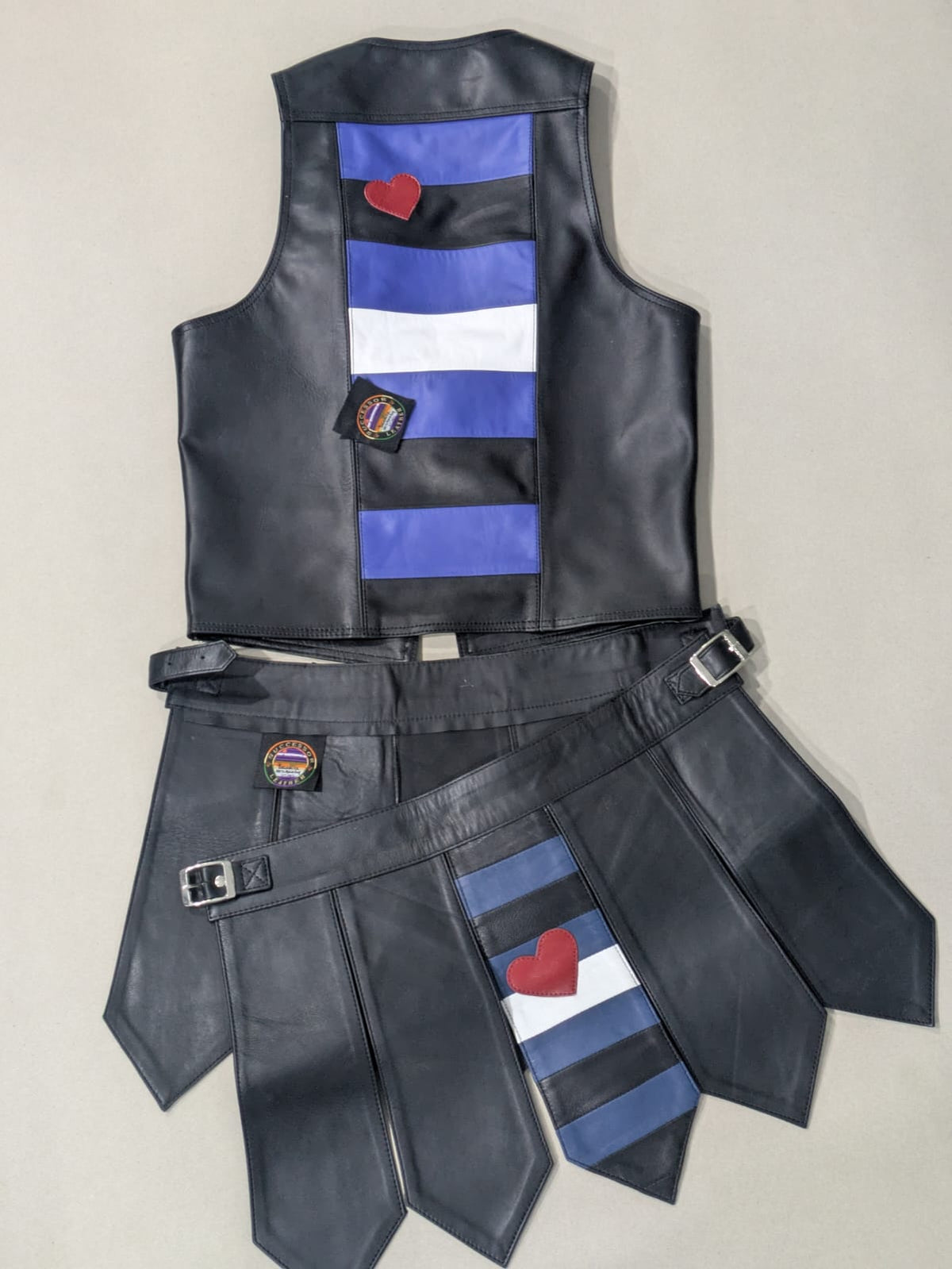 SUCCESSOR LEATHER VEST AND KILT COMBO WITH LEATHER PRIDE FLAG