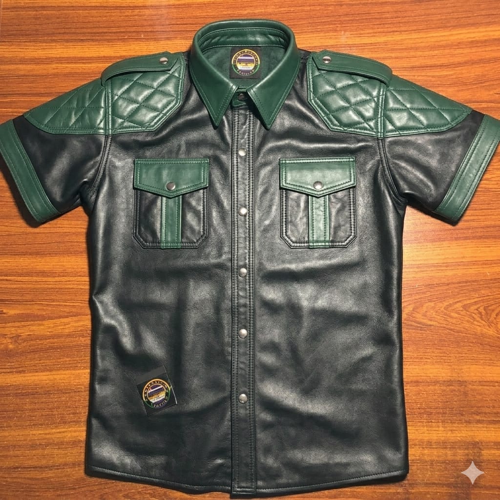 SUCCESSOR LEATHER BLACK LAMB LEATHER WITH HUNTER GREEN QULITING.