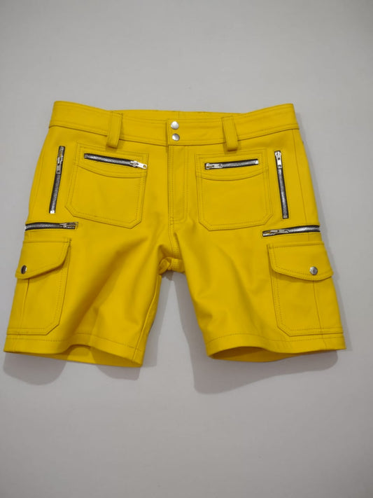 COW LEATHER ZIP POCKETS STYLE SHORT