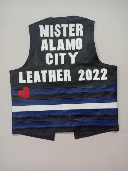 LEATHER VEST WITH CUSTOM TITLE HOLDER AND PRIDE LOOK