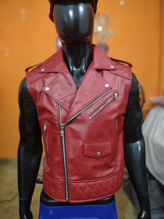 LEATHER MOTOR BIKER VEST IN COW HIDE