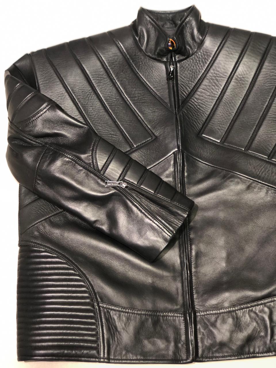 SUCESSOR LEATHER BLACK LAMB LEATHER MOTOR BIKER JACKET