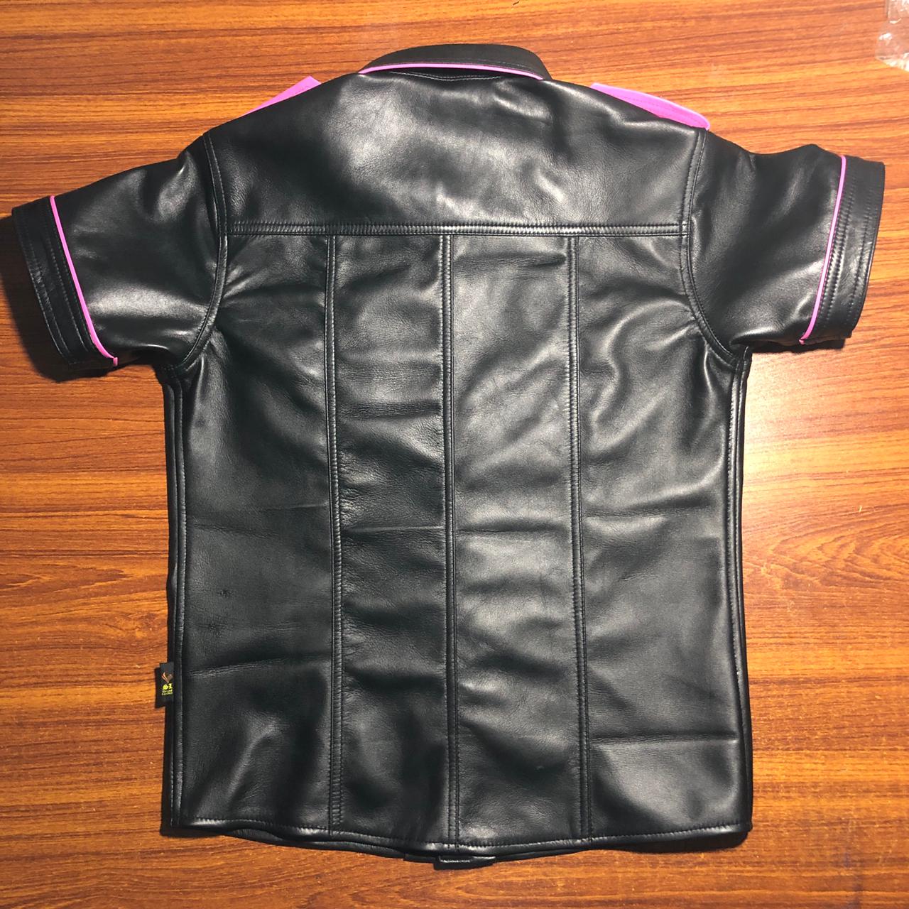 SUCCESSOR LEATHER BLACK LAMB SHIRT WITH HOT PINK PINPNG