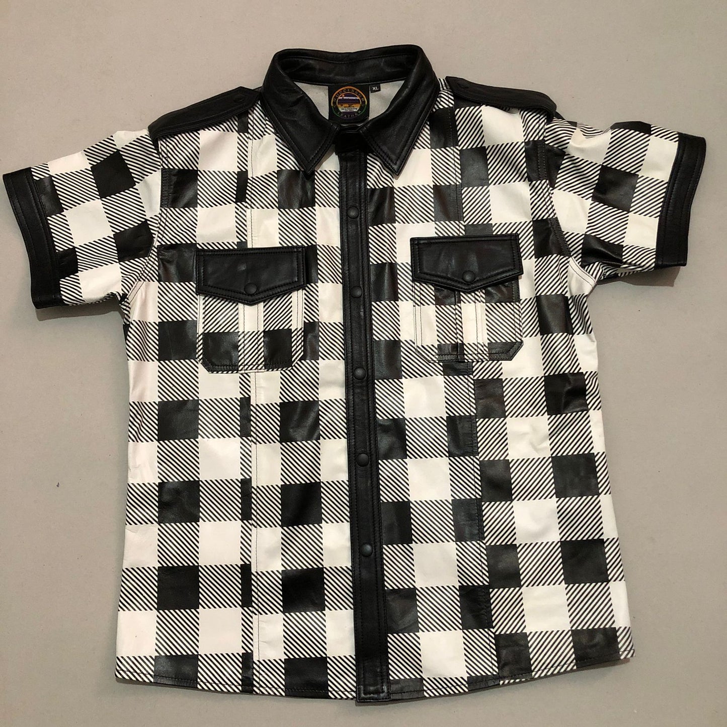 White Fannel Cow Leather shirt With Black Contrast