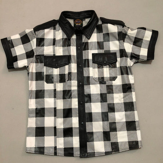 White Fannel Cow Leather shirt With Black Contrast